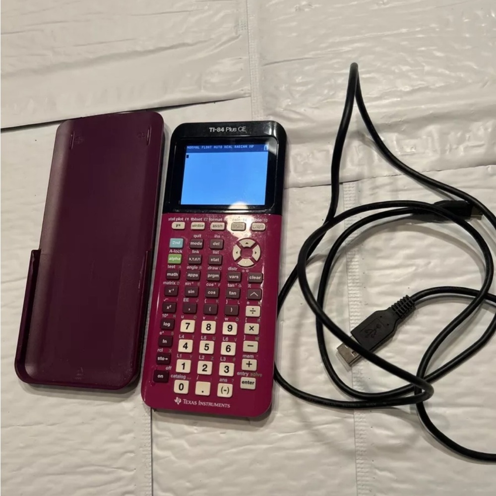 Texas Instruments TI-84 Plus CE Purple Plum Graphing Calculator W Case Cable Tes